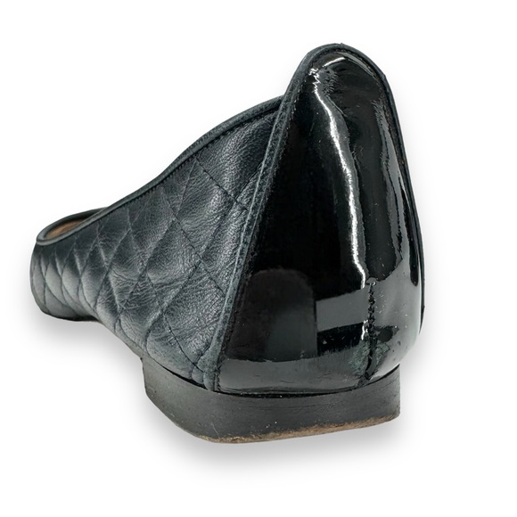 Manolo Blahnik Navy Blue & Black Quilted Patent Leather Toe Ballet Flats sz 37.5 - Picture 9 of 12